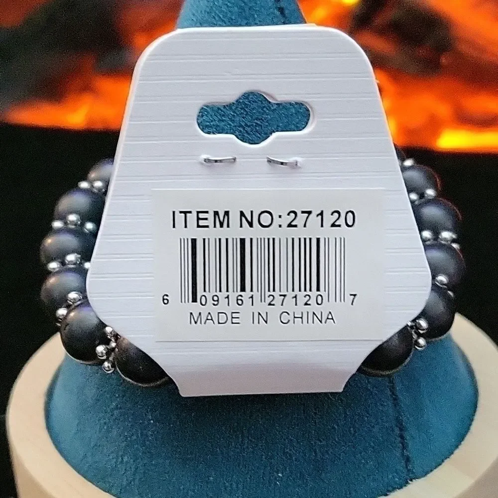 Black Cross ✝️ Stretch Beaded Bracelet  NWTags  Easter 🐇 🎁 Gift  Silverstone